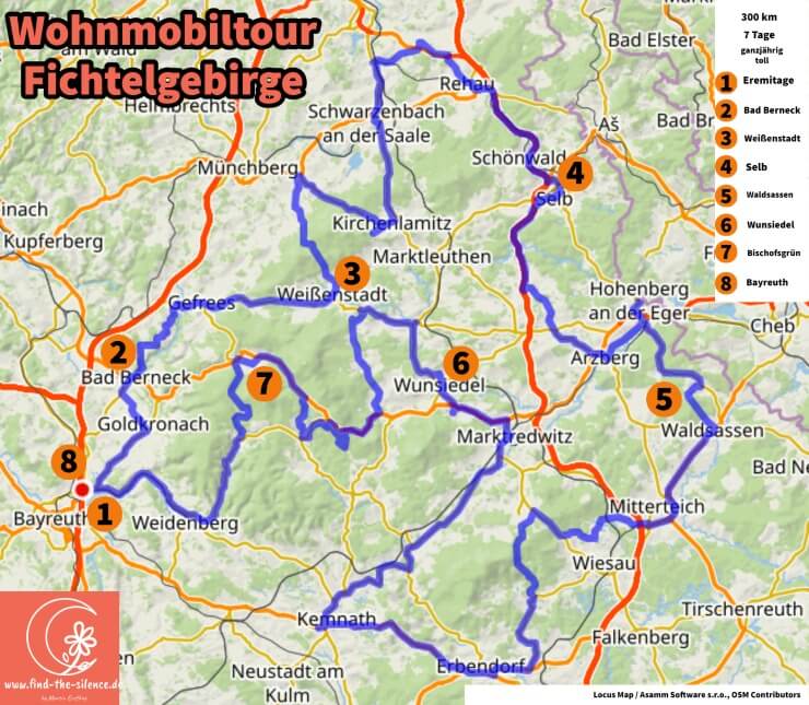 Karte Wohnmobiltour Fichtelgebirge